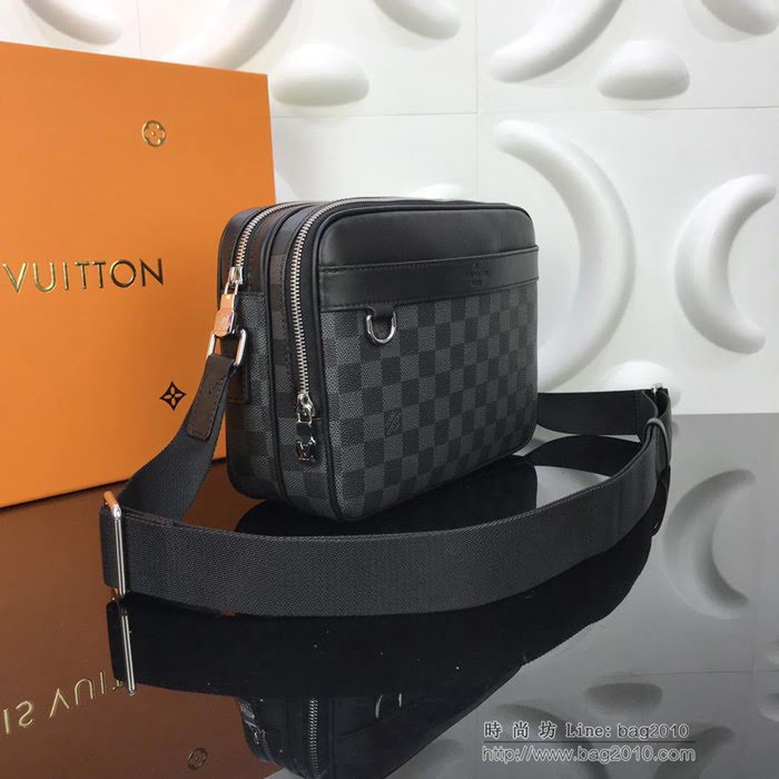 路易威登LV男包 頂級原單 N40087 Trocadero NM小號郵差包 Damier Graphite塗層帆布 男士單肩斜挎包  ydh2637